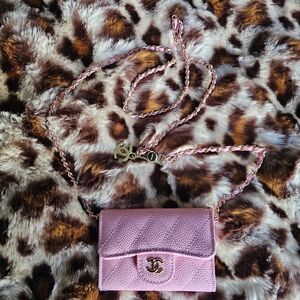 CHANEL Pink Caviar Leather Crossbody Wallet on Chain with Gold Hardware
